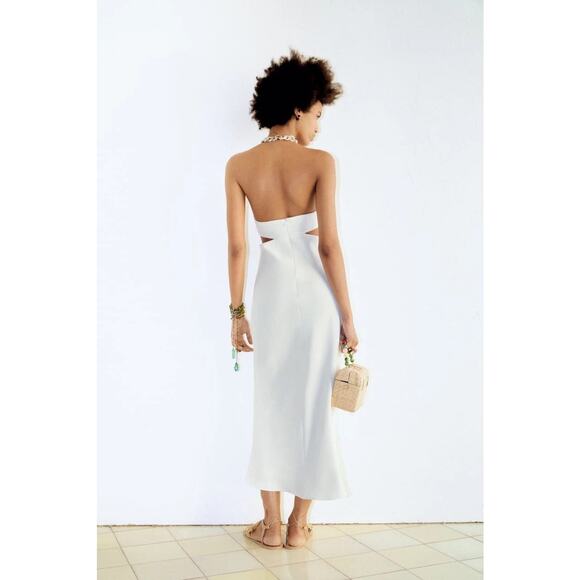 NWT Zara Sleeveless Cut Out Chain Detail Midi Dress Lined Zip XS White Ivory - Picture 5 of 16